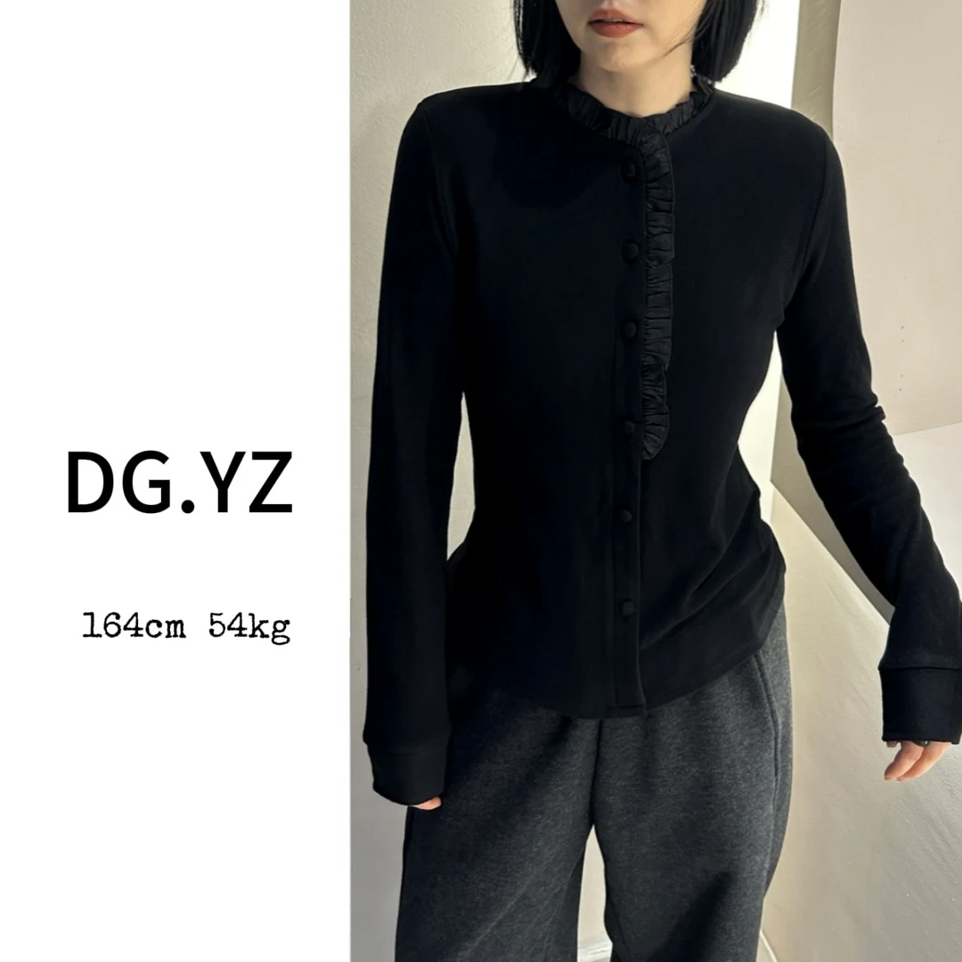 【樱子家】2463F法式木耳边秋冬打底上衣长袖衬衫上衣