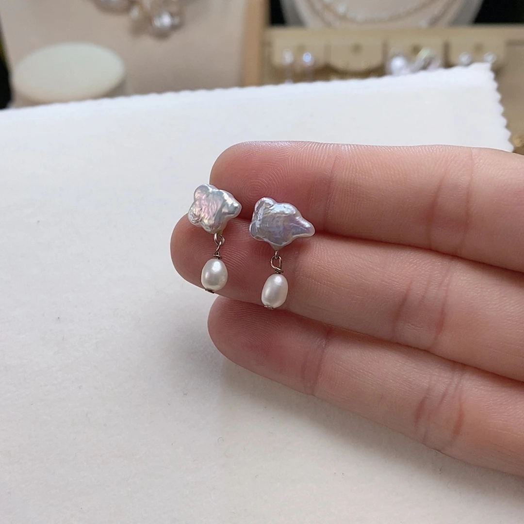 淡水珍珠耳饰银S925镶嵌