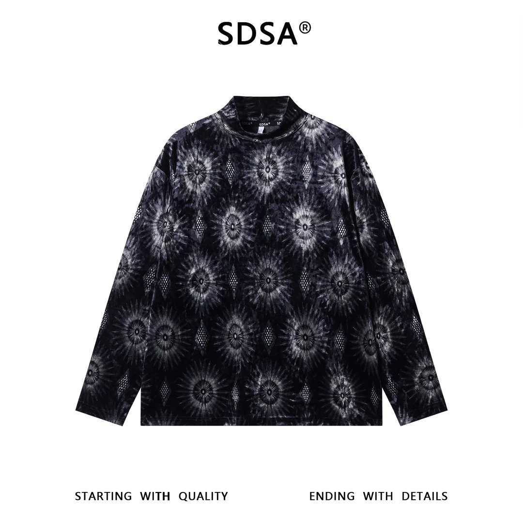 SDSA男士秋冬新款痞帅男装撞色植绒设计半高领长袖T恤百搭简约