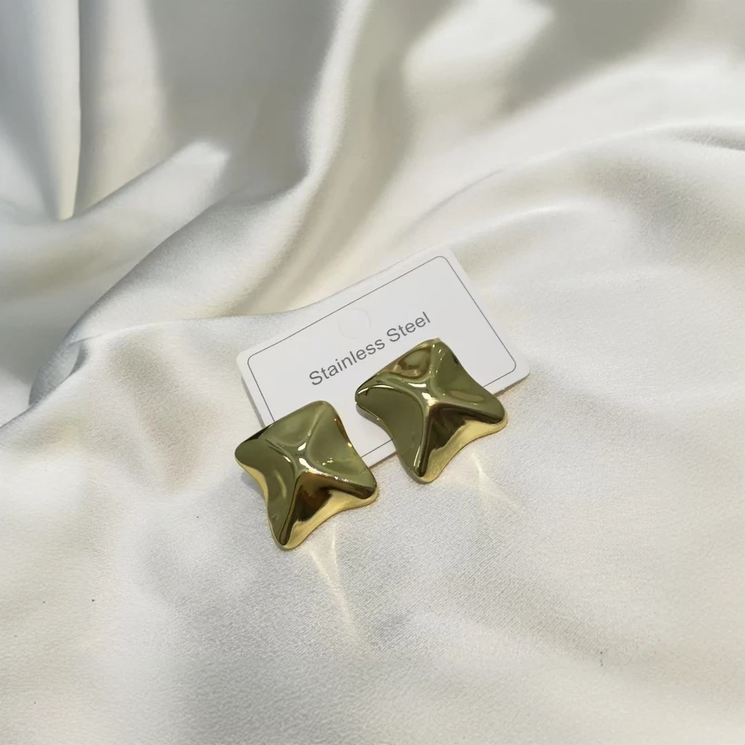 钛钢耳饰 凹凸方形拉丝耳钉新款爆款设计耳环