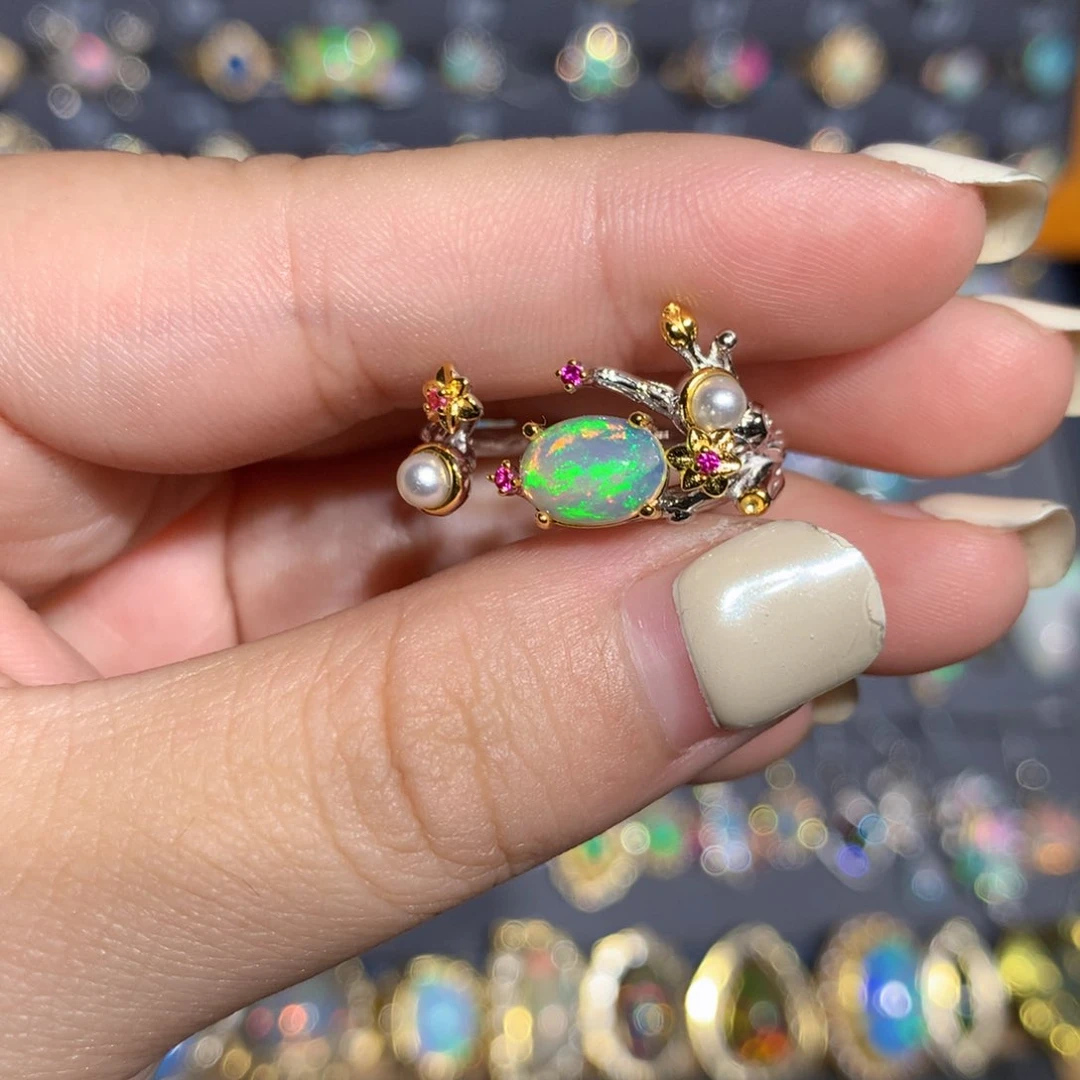 银S925镶嵌欧泊欧泊戒指l