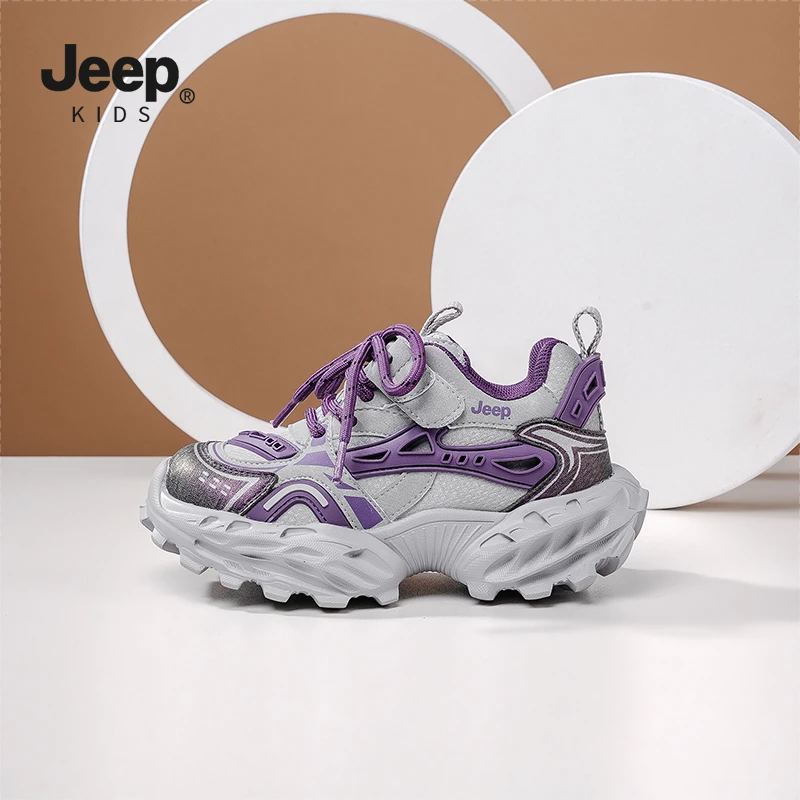 Jeep儿童鞋子2025新款黑色透气男童老爹鞋秋季休闲跑步女童运动鞋