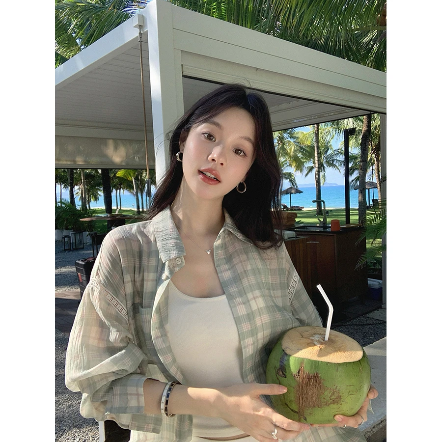 张贝贝 冰莓甜茶 天丝莱赛尔 蕾丝拼接经典格子衫