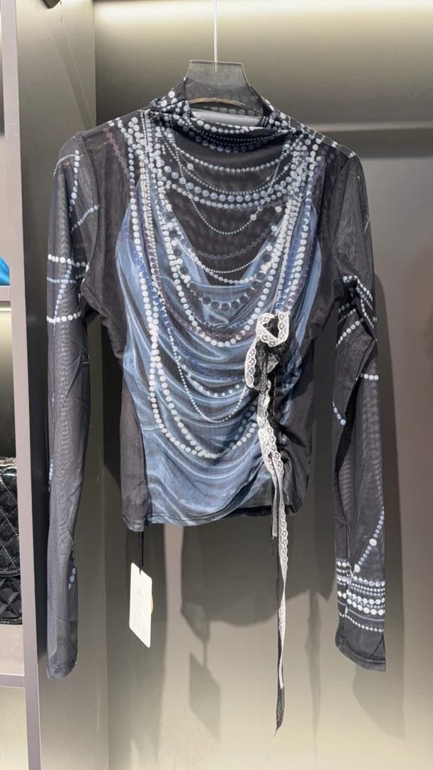 印花T恤休闲长袖朋克风荡领2349