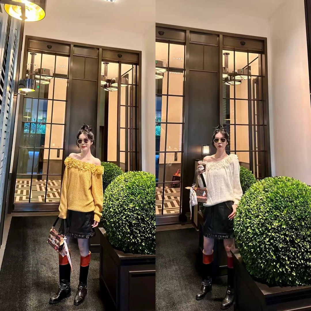 DL乐乐家【沙漠玫瑰】秋季新款立体花朵领边长袖百搭宽松羊毛上衣