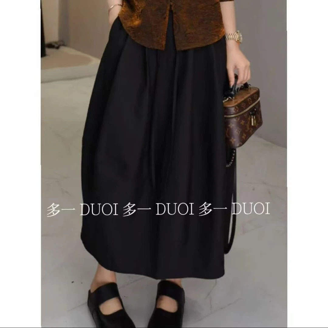 多一“漫境”2025秋季后裙开叉半松紧半身裙抽绳压褶拼接花苞裙