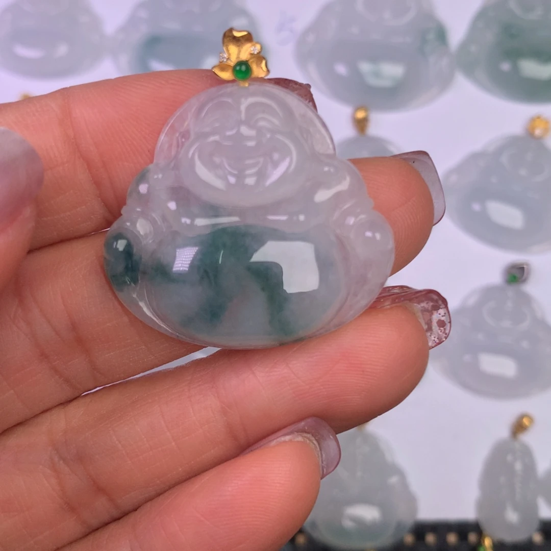 翡翠18K金镶嵌颈饰缅甸翡翠A货