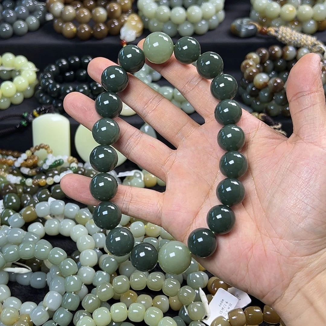 和田玉手链未镶嵌脚*?新疆且末蓝+新疆且末高青白珠子