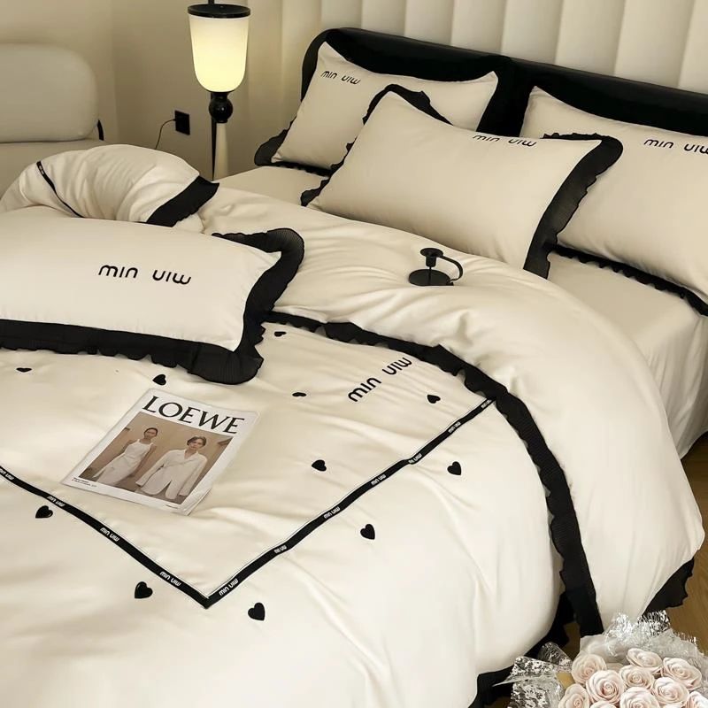 简约轻奢刺绣蕾丝四件套全棉纯棉2025新款被套床单床笠床上用品