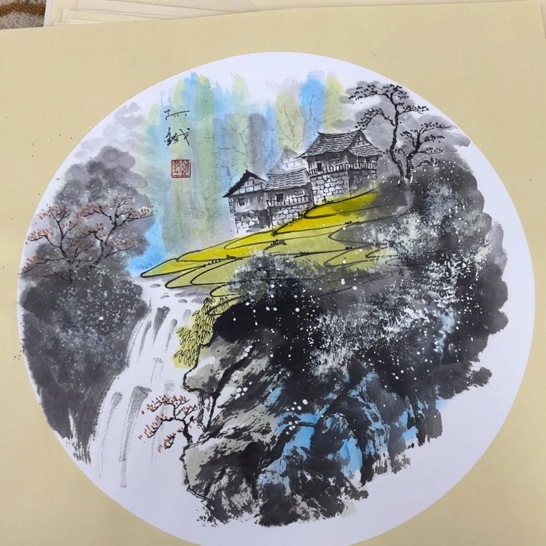 国画斗方山下水赵铁50赵