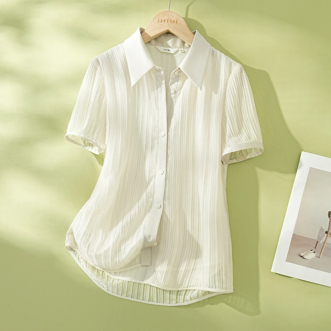 IHIMI/海谧2025年夏季新款女装气质时尚简约通勤拼接衬衫上衣6582