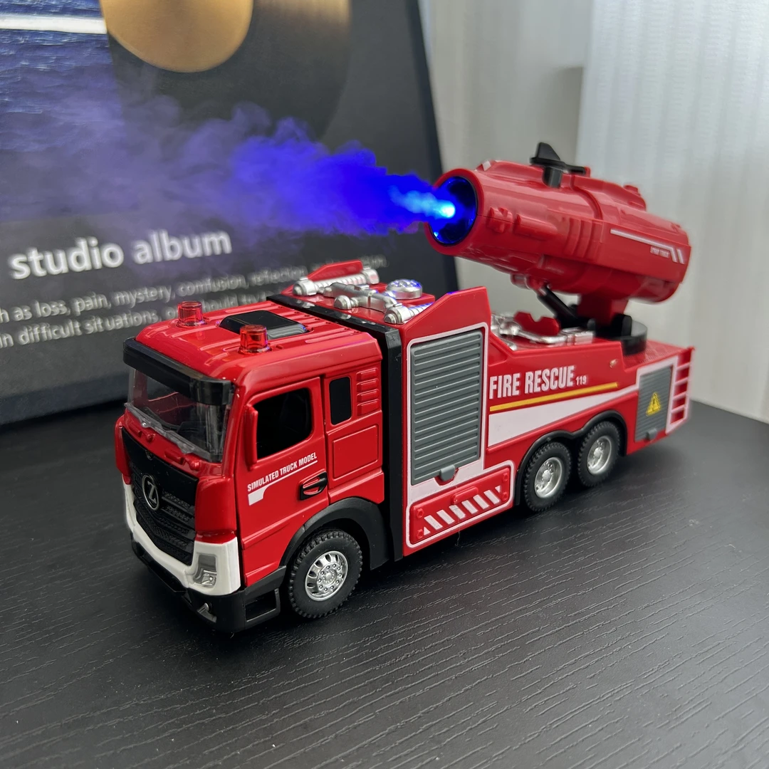 合金声光中式消防喷雾车双开门回力车