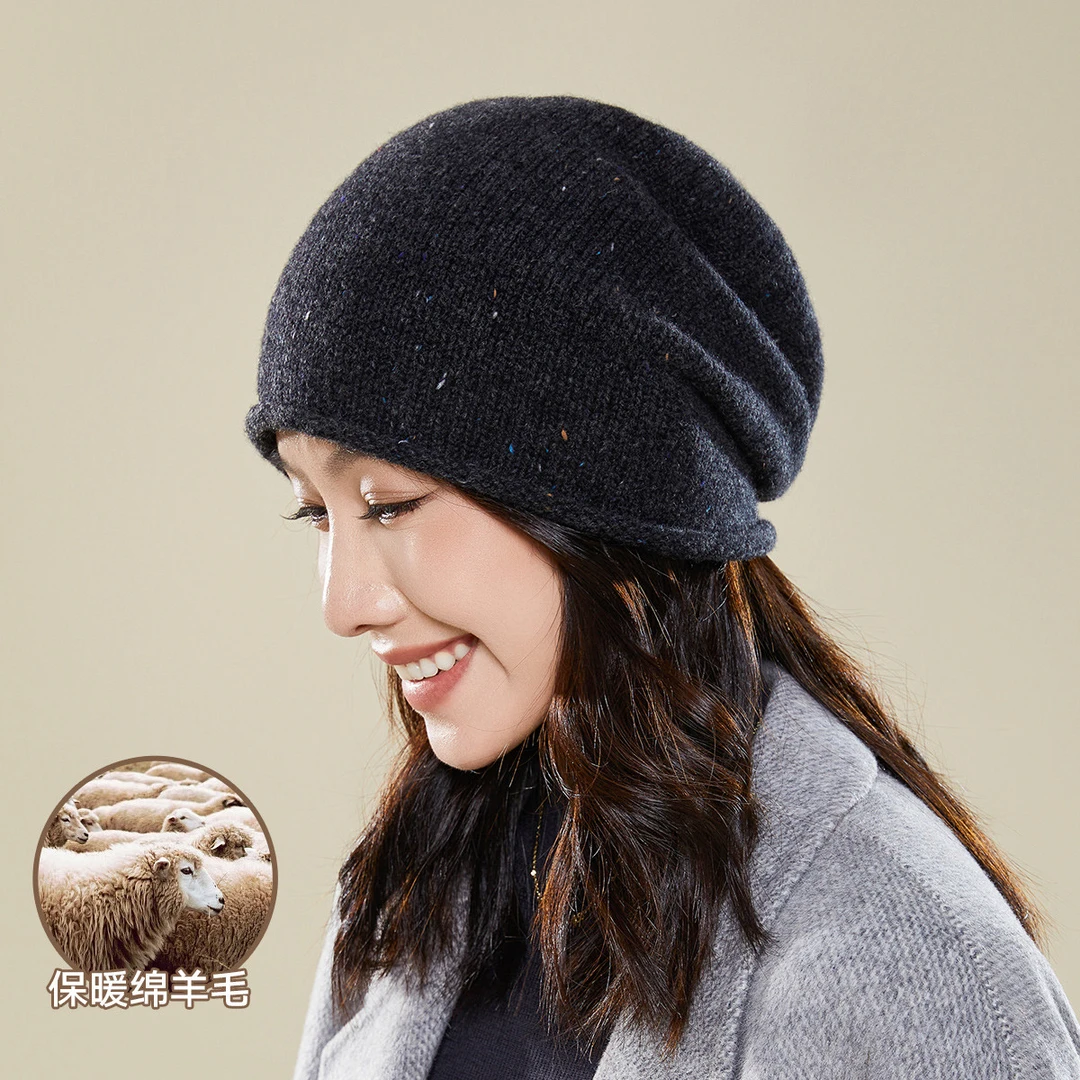 帽子女秋冬百搭时尚冷帽卷边羊毛保暖堆堆帽护耳防风针织包头帽