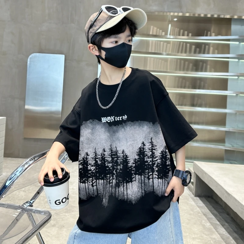 男童短袖t恤夏季2025新款儿童夏装半袖纯棉上衣潮洋气炸街大男孩t