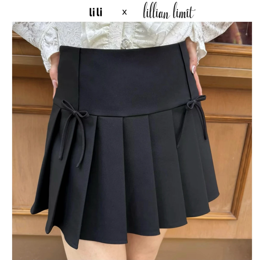 【丽丽家】设计感百搭蝴蝶结显瘦百褶裙防走光显腿长A字P5016