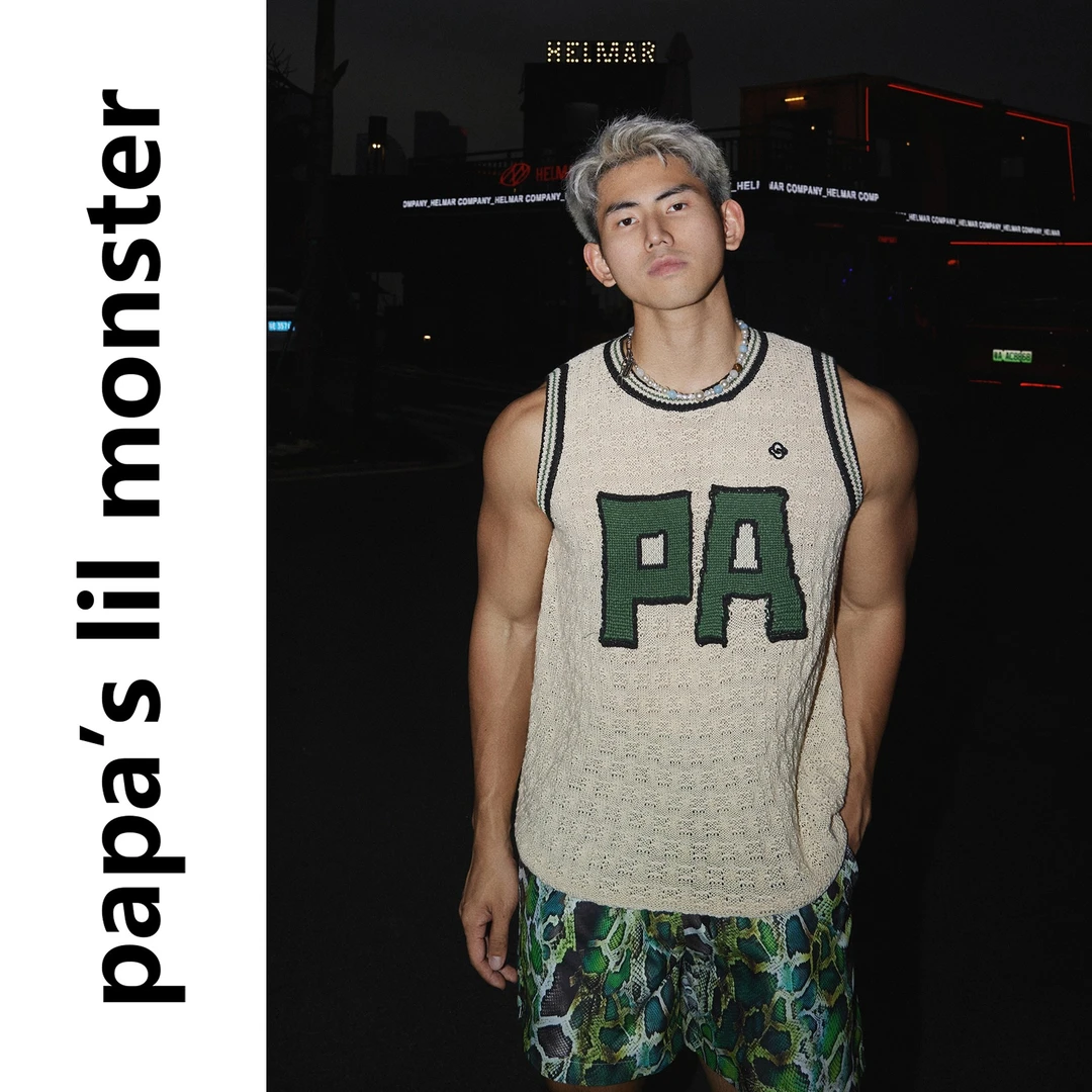 PAPASLILMONSTER【原创】美式复古嘻哈镂空条纹拼接字母针织背心