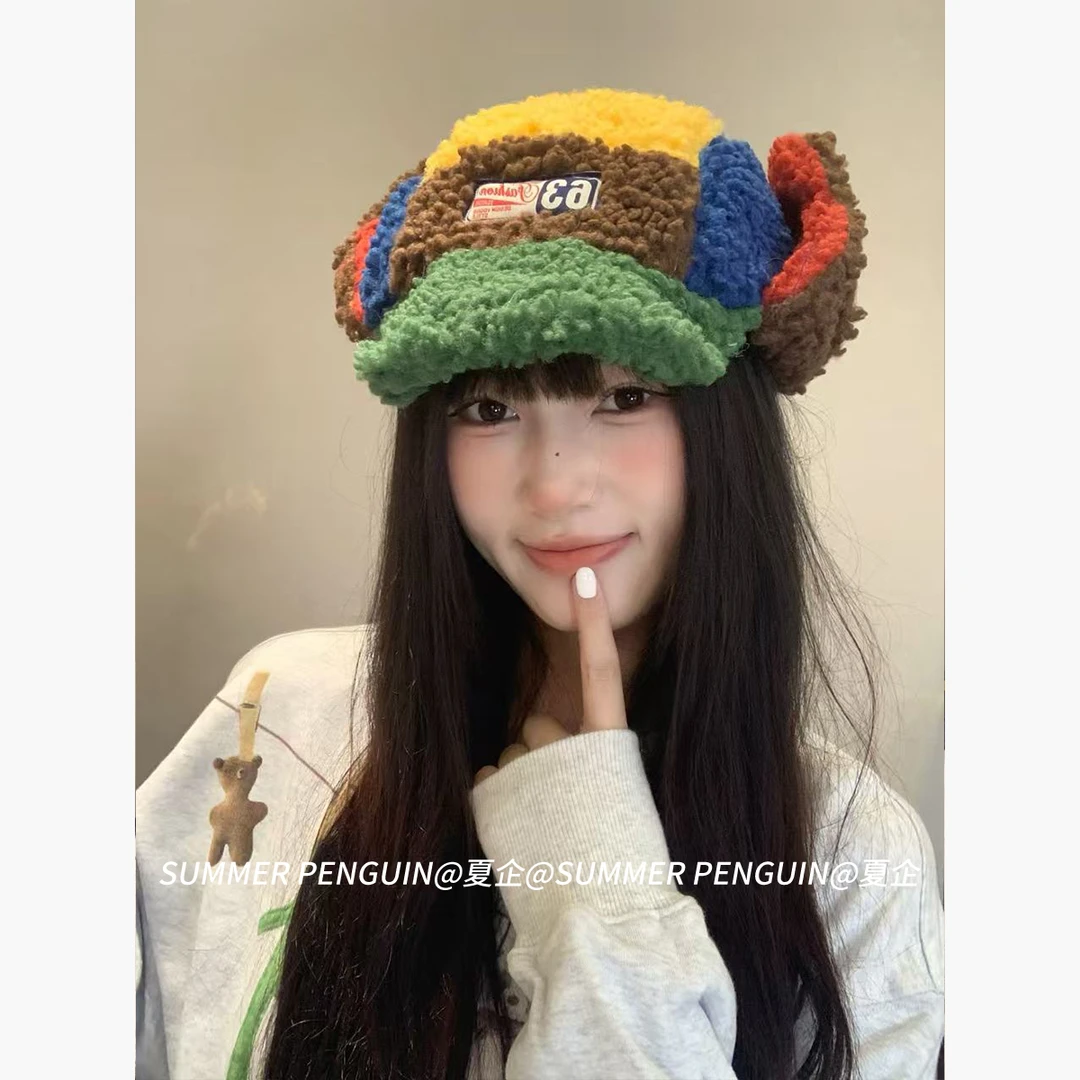 SUMMER PENGUIN可爱泡芙蛙羊羔绒飞机翅膀女秋冬保暖加厚雷锋帽子
