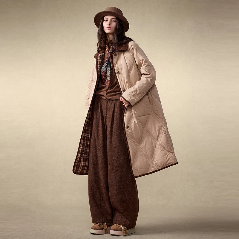 【商场同款】菀草壹2025冬复古宽松格纹两面穿女Y15730551