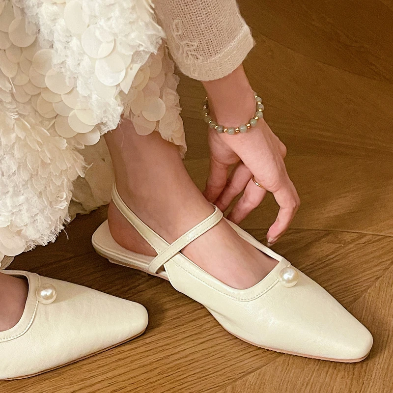 美猫汇真皮底2025年法式复古一字带玛丽珍凉鞋粗跟浅口新中式单鞋