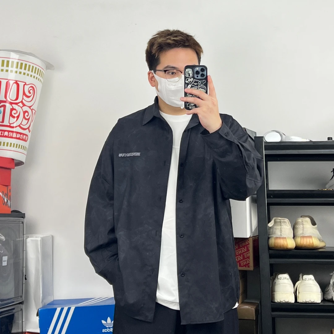 斌斌梨扎染印花衬衫男宽松廓形质感长袖衬衣刺绣设计百搭微弹外套