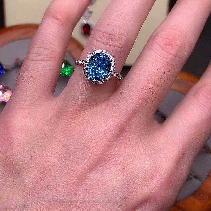 戒圈海蓝宝石银S925镶嵌