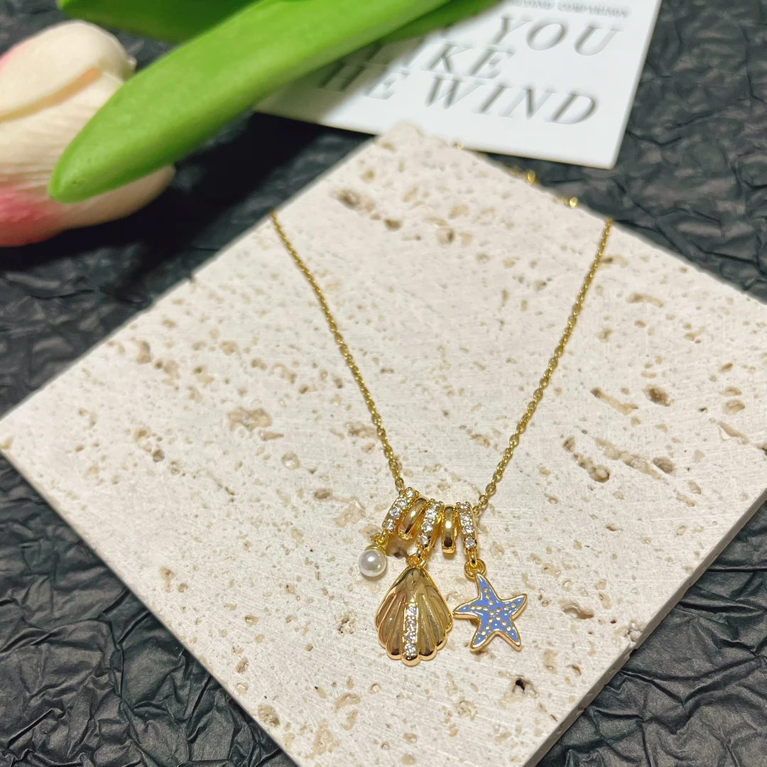 钛钢项链 2511钛钢高级感海星贝壳锁骨项链（长45）