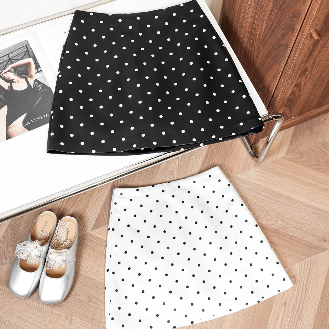 【经典波点】高腰黑白显瘦气质网红A型短裙半身裙高腰印花688