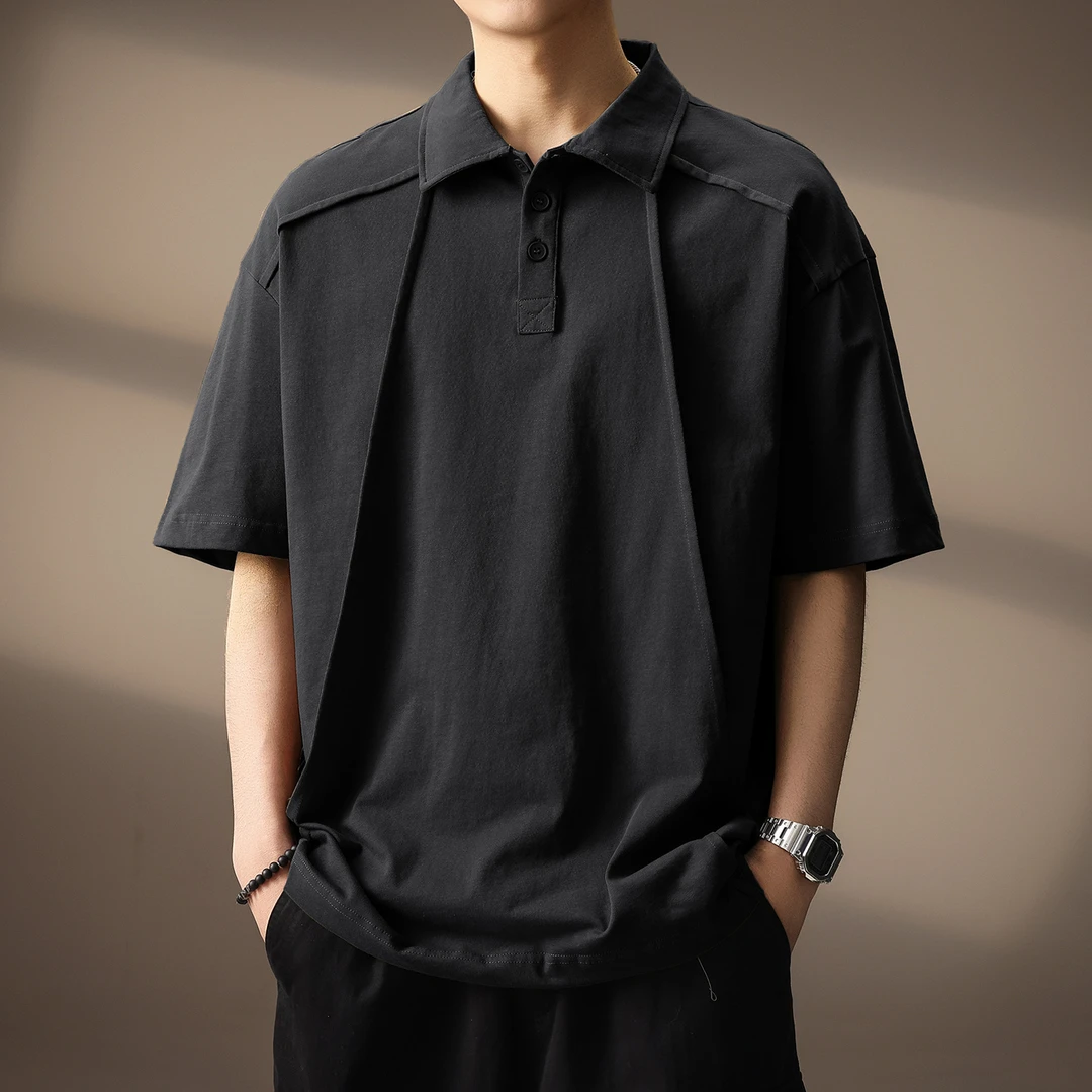 高端280g重磅纯棉凉感短袖Polo衫男夏季潮流设计感宽松翻领T恤衫