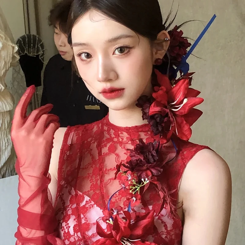 水舞U2235新娘中式造型仿真花竹编后区新娘头饰秀禾晨袍古风发饰