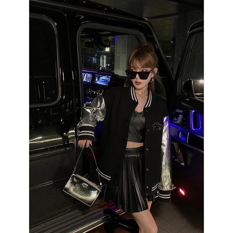 【特价】 炫酷撞色设计金属印花棒球服马甲卫衣YD213041