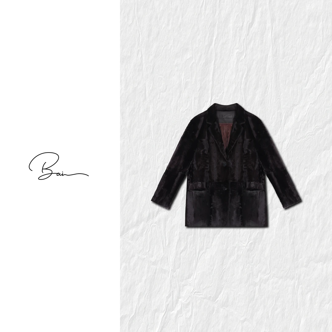 TXB “棕奢流金”象羔皮毛一体宽松金属光泽轻柔轻奢外套XB-7835