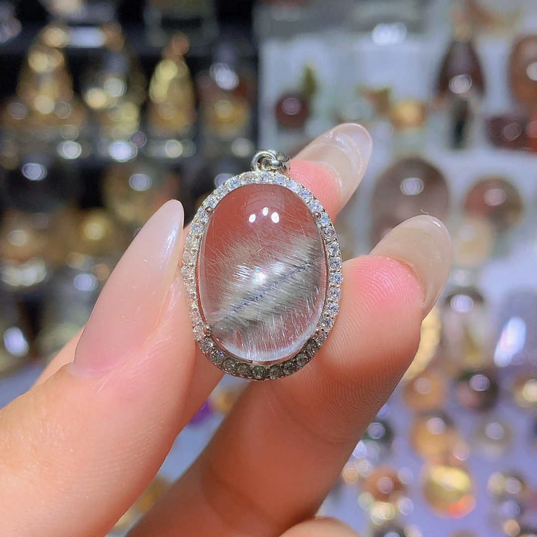 水晶珠宝半成品银S925镶嵌吊坠