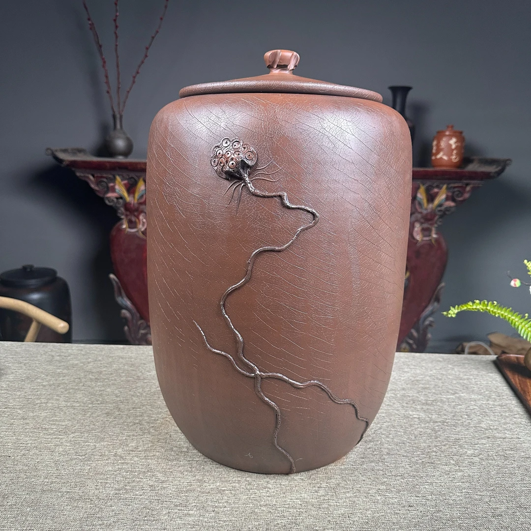 CL-C4809-1建水紫陶全手工菩提纹4号（存茶）茶缸