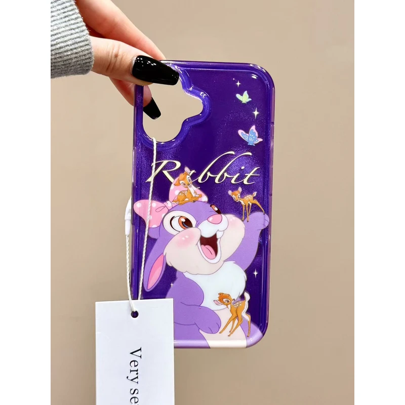 梦幻风紫色开心桑普兔小鹿适用苹果17promax双层手机壳15iphone16