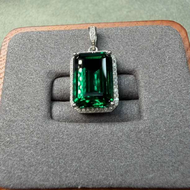 925银大颗粒沃顿色祖母绿项链带链45厘米活口简约