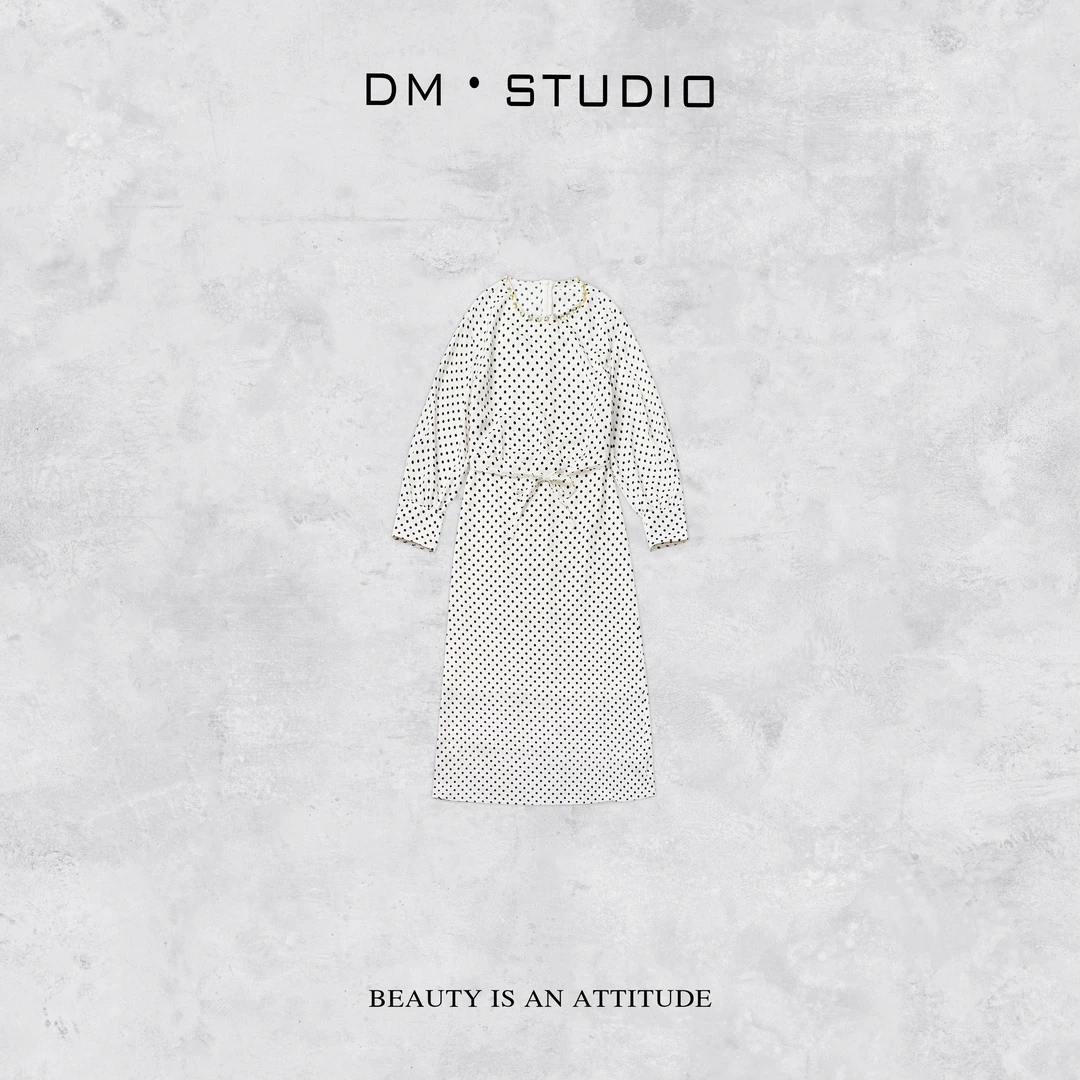 DEDM－DM•STUDIO/精致高级感小众气质百搭波点长袖连衣裙（QL35216）