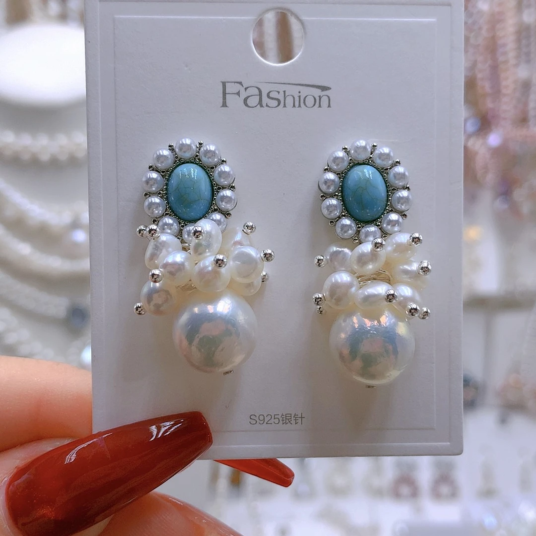 银S925镶嵌耳饰淡水珍珠