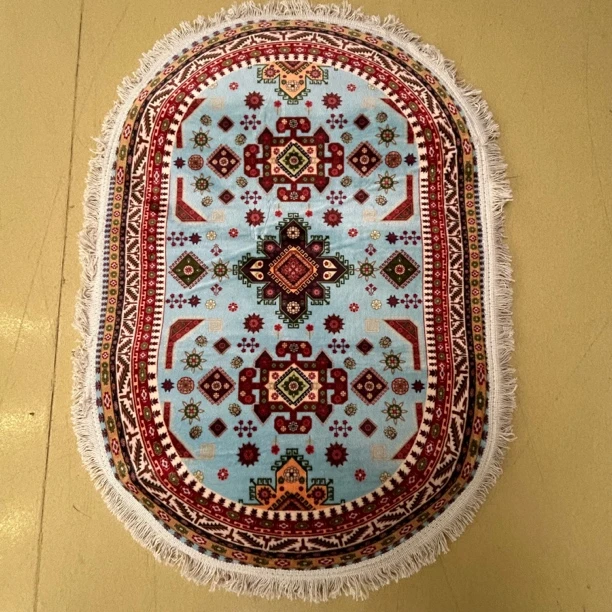 天蓝色欧式名族风入户门地毯美式卧室防滑