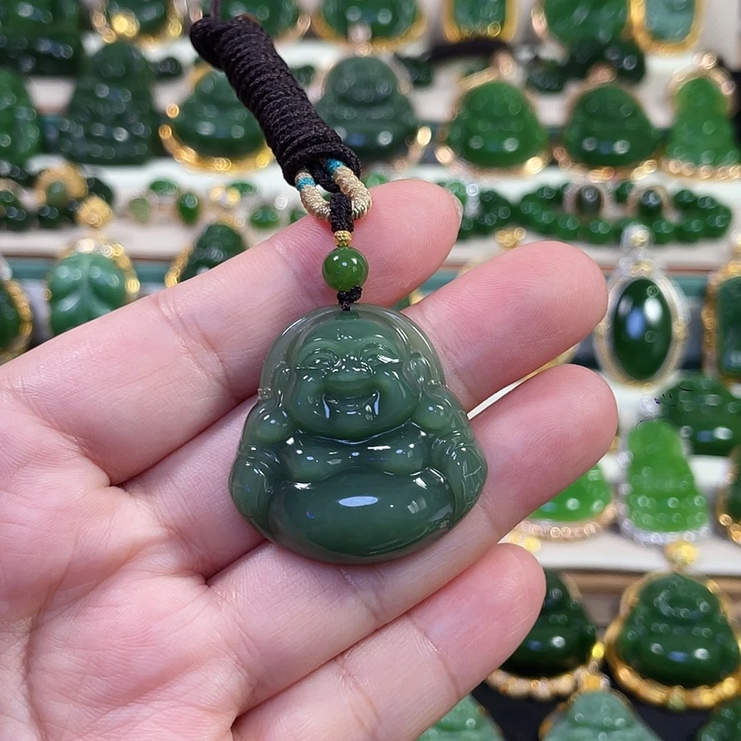 颈饰18K金镶嵌和田玉（碧玉）猫眼佛公33