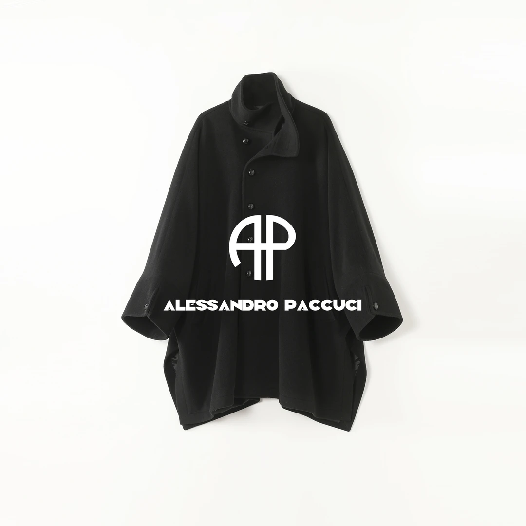 AP洛哥53028DY/-1【山本大衣】黑标/绵羊毛+羊驼毛立领宽松时尚大衣