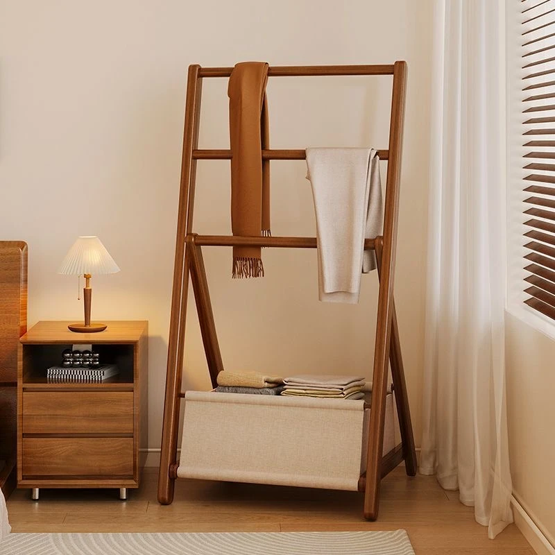 床头衣帽架落地小实木卧室晚上睡觉临时搭衣裤衣架子落地式卧室
