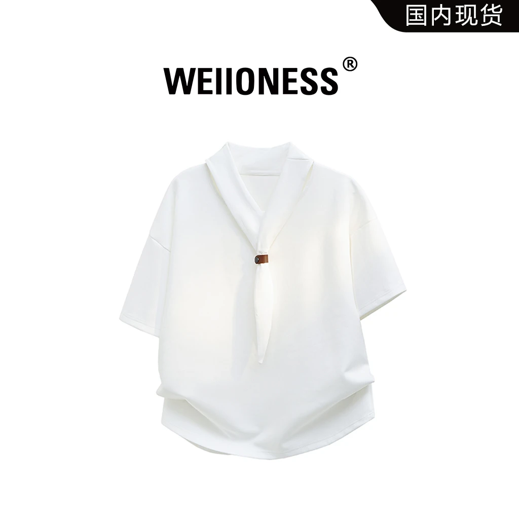 WEIIONESS短袖T恤男款夏季薄款透气纯色设计感上衣高级感男生衣服