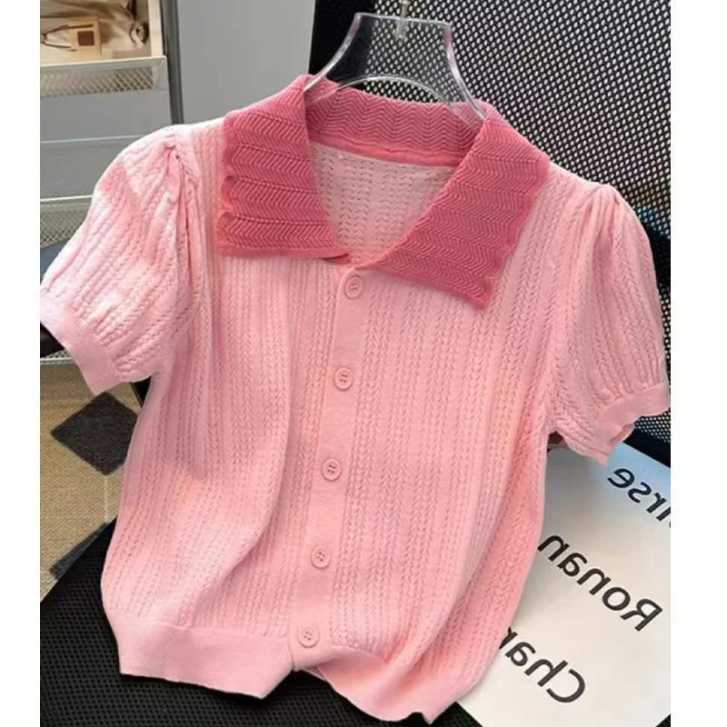 AAA新051-100显瘦洋气短款针织半袖