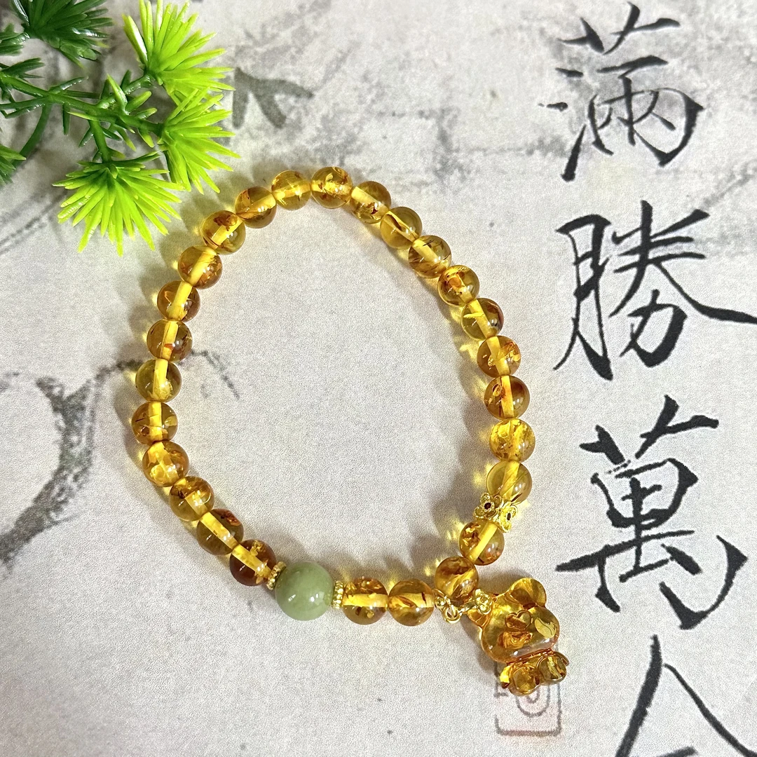 Y13蜜蜡手串精致轻奢气质款手链百搭时尚黄色珠珠单圈