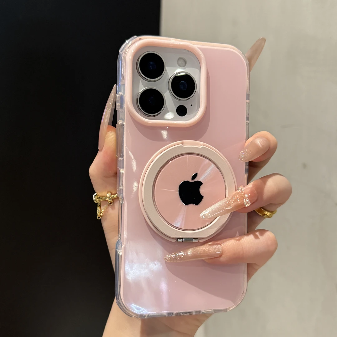 高级感纯色果冻旋转支架适用苹果16promax手机壳iPhone15简约14硬