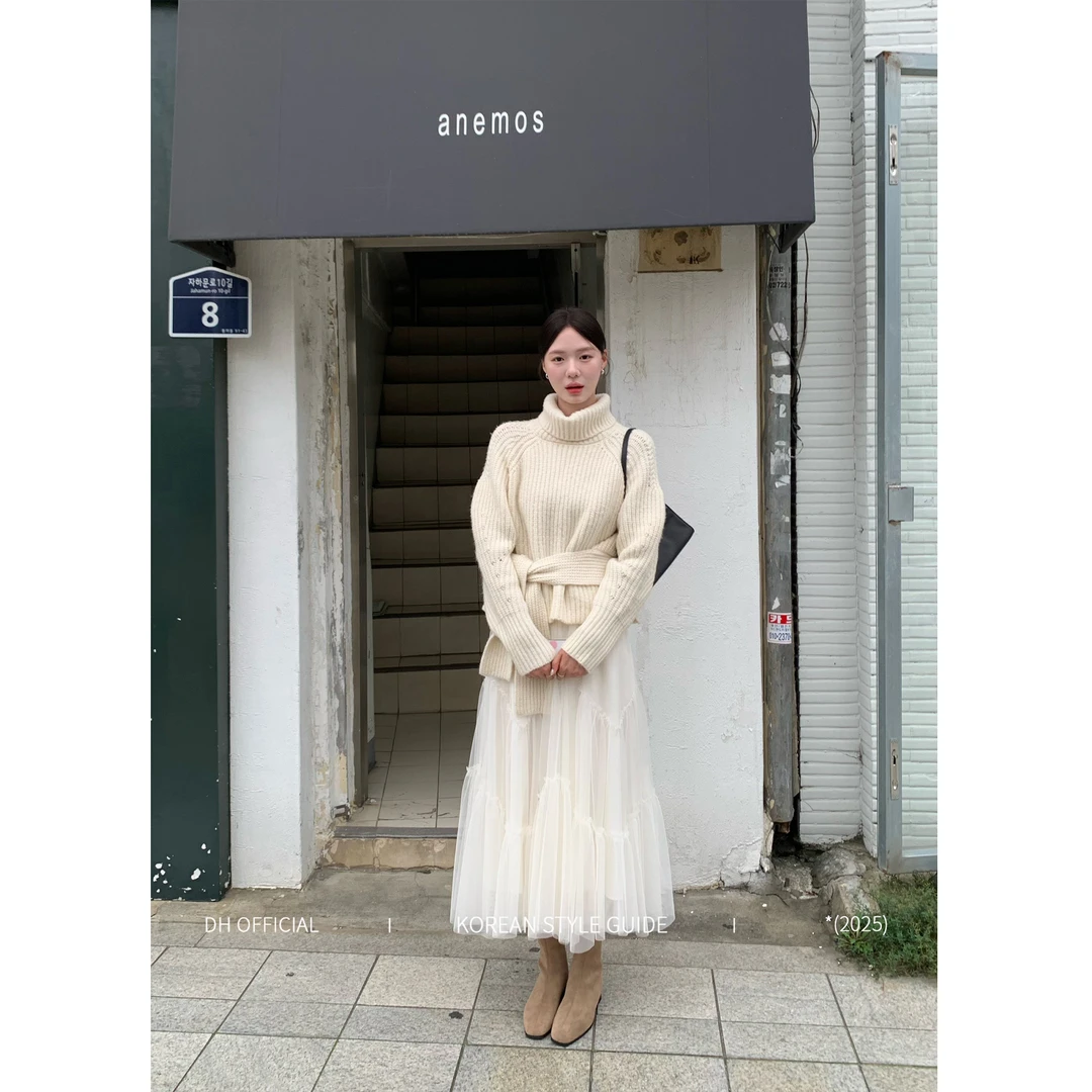 DH OFFICIAL 大花【松弛时光 wooly】秋冬高领慵懒设计感腰带毛衣