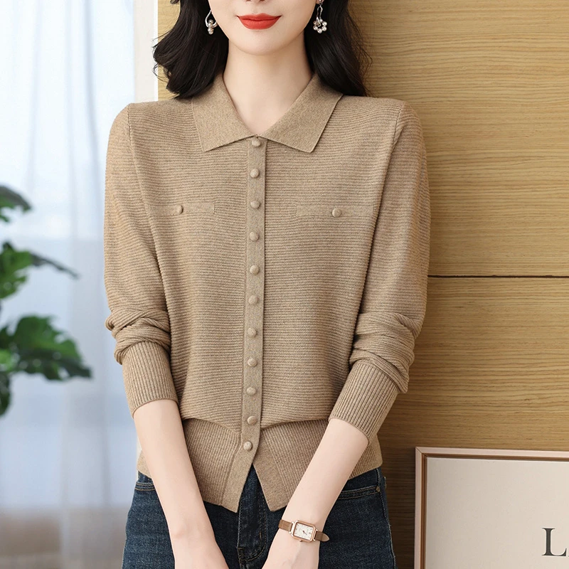 羊毛翻领针织上衣春秋洋气妈妈打底衫春装2025年新款女装早春毛衣