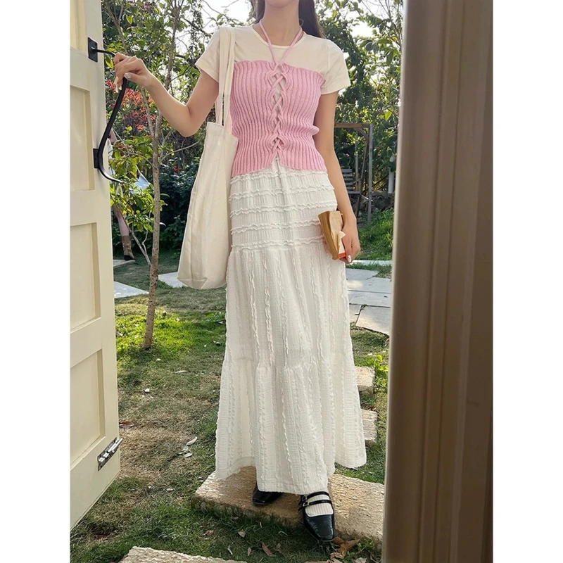 白色肌理感半身裙2024新款花边高腰蕾丝蛋糕裙收腰显瘦春夏仙女裙