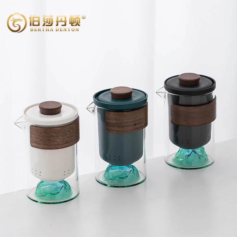 观山便携旅行茶具防烫陶瓷便携式随身快客杯玻璃泡茶杯户外泡茶壶