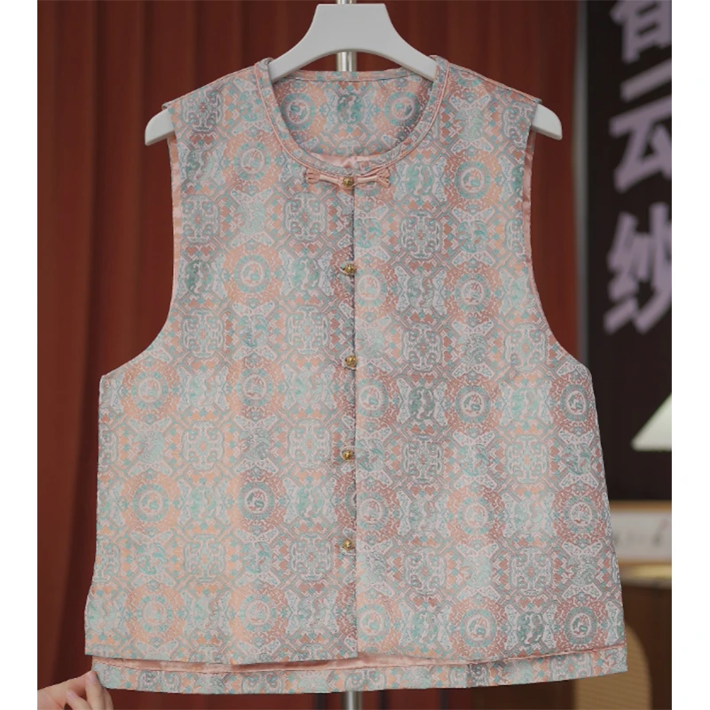 千禧宝相-新宋锦双面织锦提花女显瘦百搭无袖上衣马甲-3057